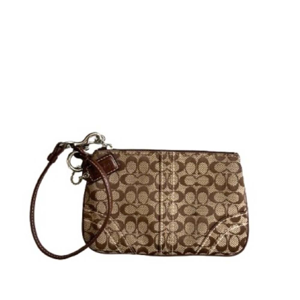 Vintage Brown Coach Logo Wristlet Bag Micro Purse